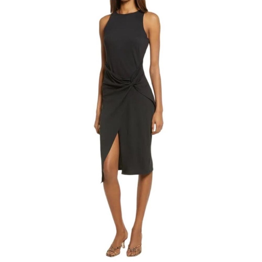 Chelsea28 Elegant‎ Black Sleeveless Dress Side Knot Midi Size Small NWT